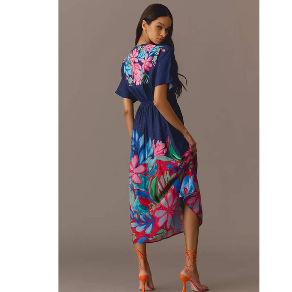 New Anthropologie BL-NK The Tatiana Kaftan $148 PLUS ONESIZE Blue - Picture 4 of 5